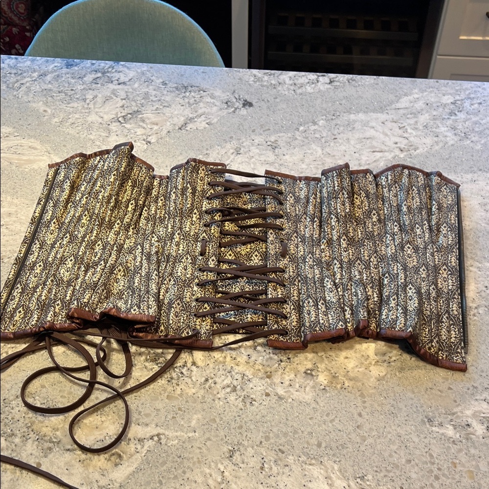 Vintage Victorian Brocade Corset - Gold & Brown Damask - Steel Boned - Size 20 - Picture 5 of 8